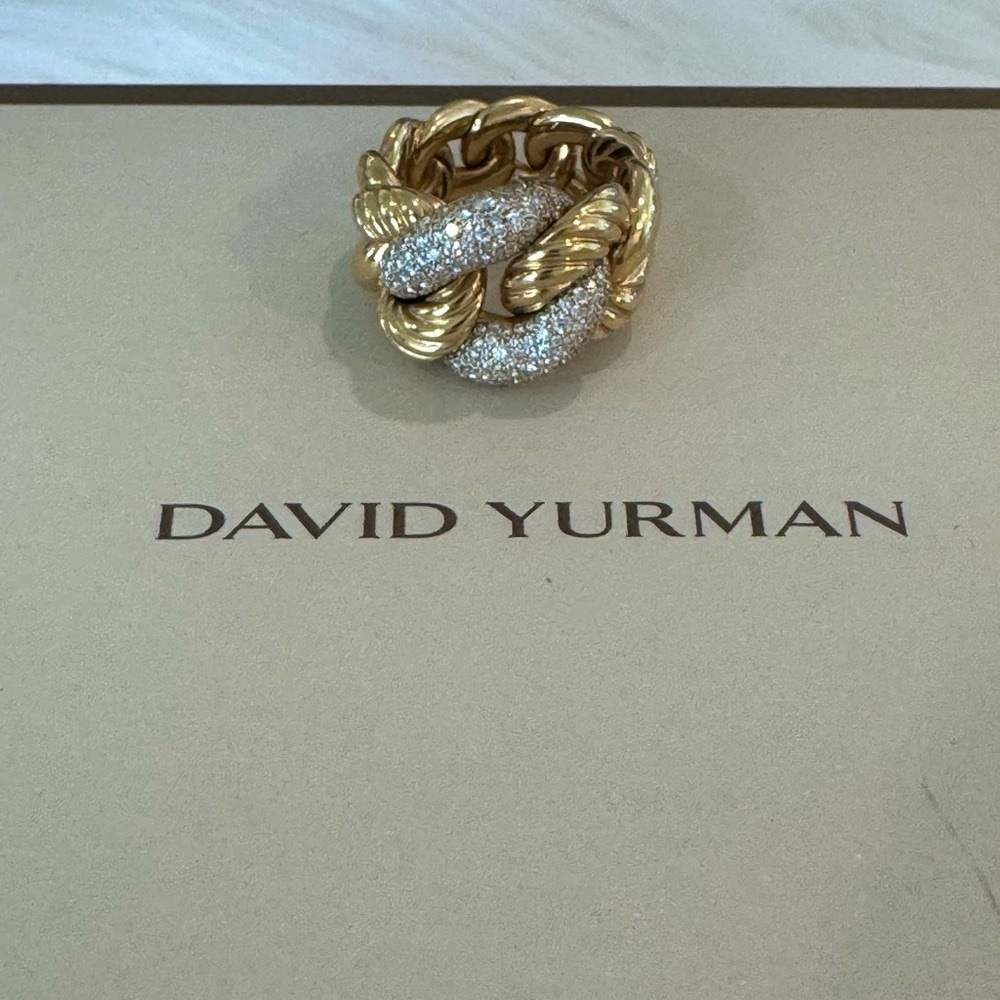 David Yurman Belmont Curb Gold & Diamond Ring - Size 7